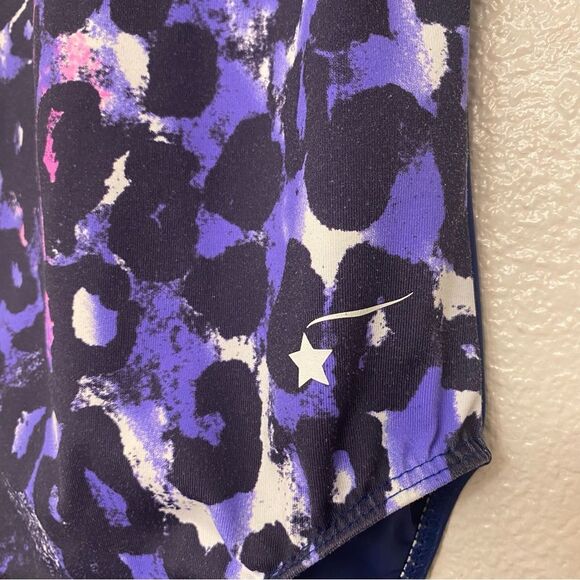 Destira elite gymnastics tank blue sleeveless animal print leotard large child L - Picture 7 of 7
